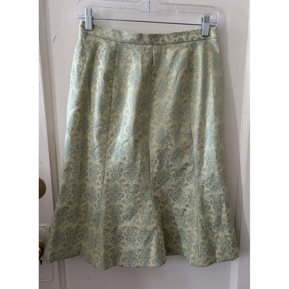 IDEA Fit & Flare Baroque Print Light Green‎ Cotton Blend Skirt Size 4